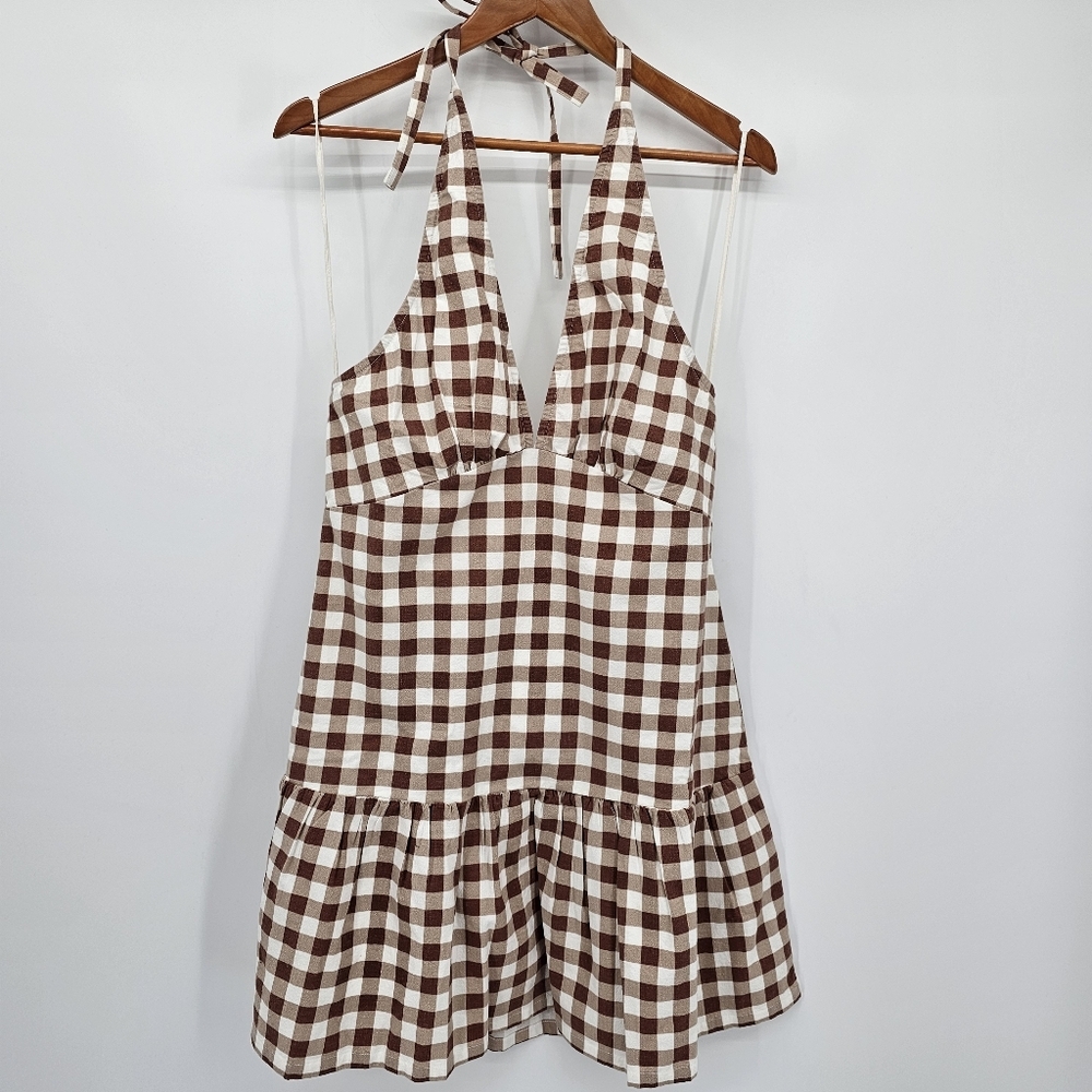 Free People Cecil Mini Dress in Brown Patina Combo Womens Large New - Picture 2 of 10